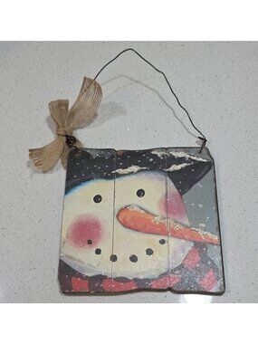 Gerson Snowman Winter Rustic Painted Wood Hanging Wall Plaque Sign Small